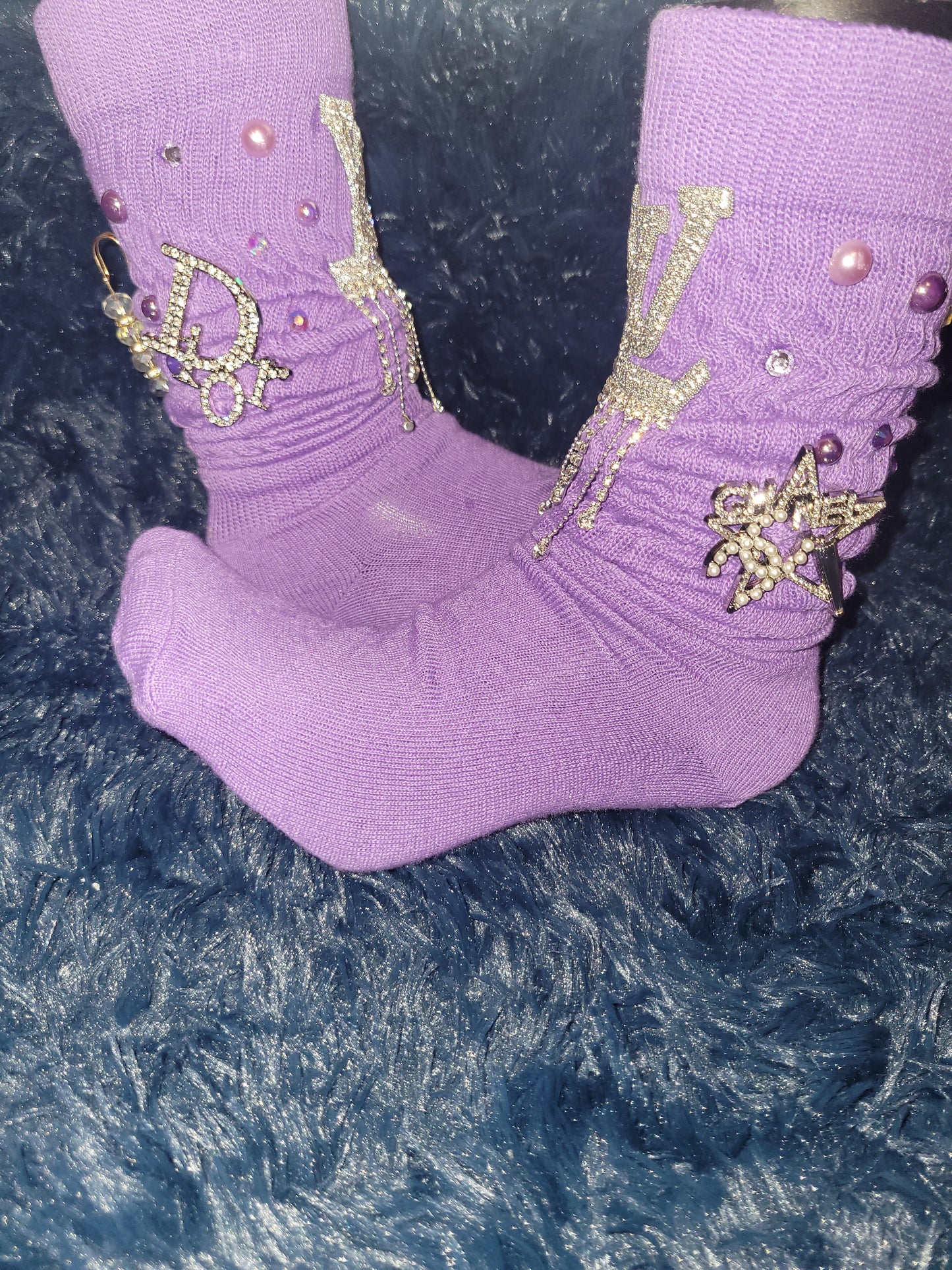 Luxury inspired bling socks purple