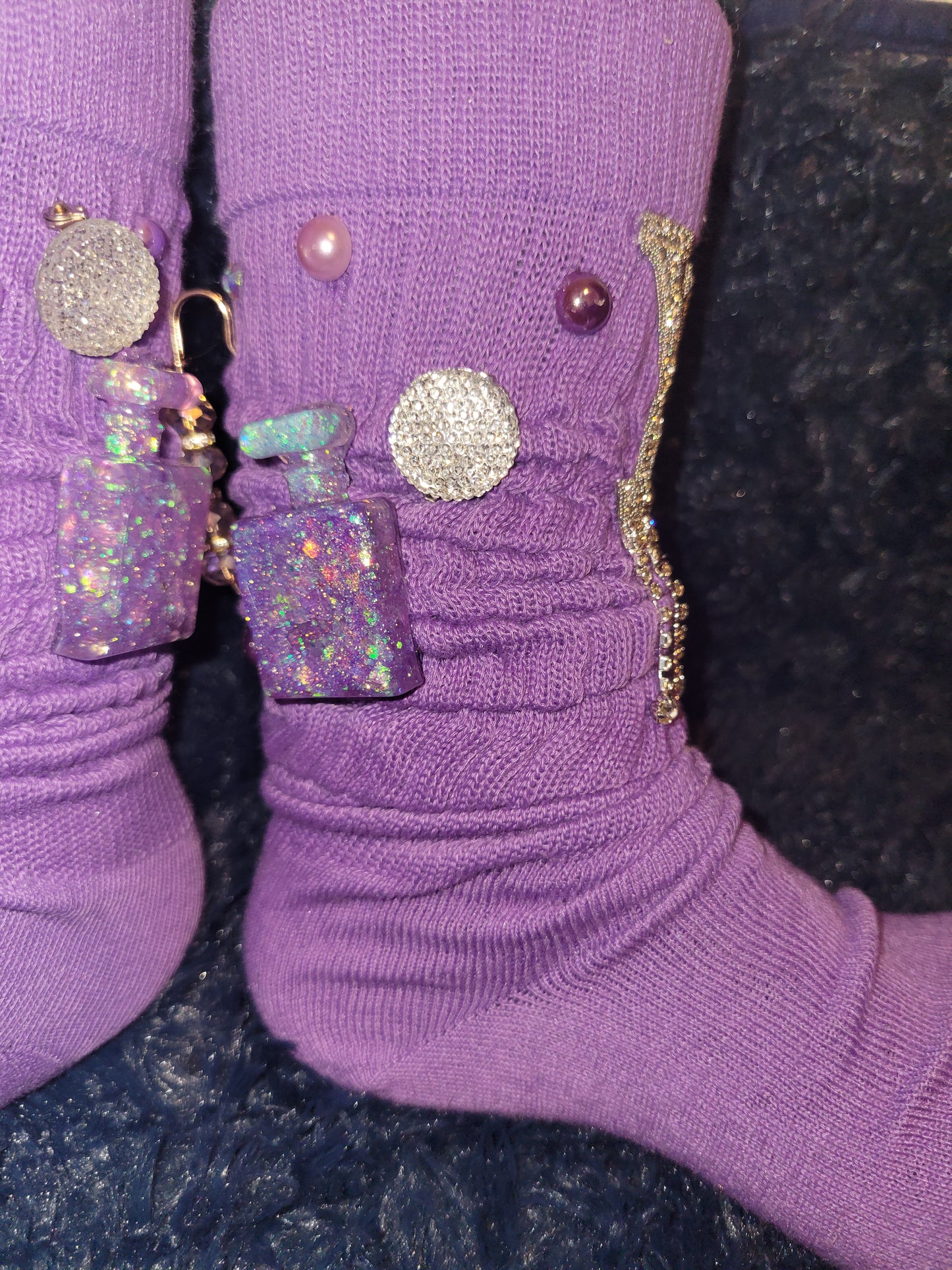 Luxury inspired bling socks purple