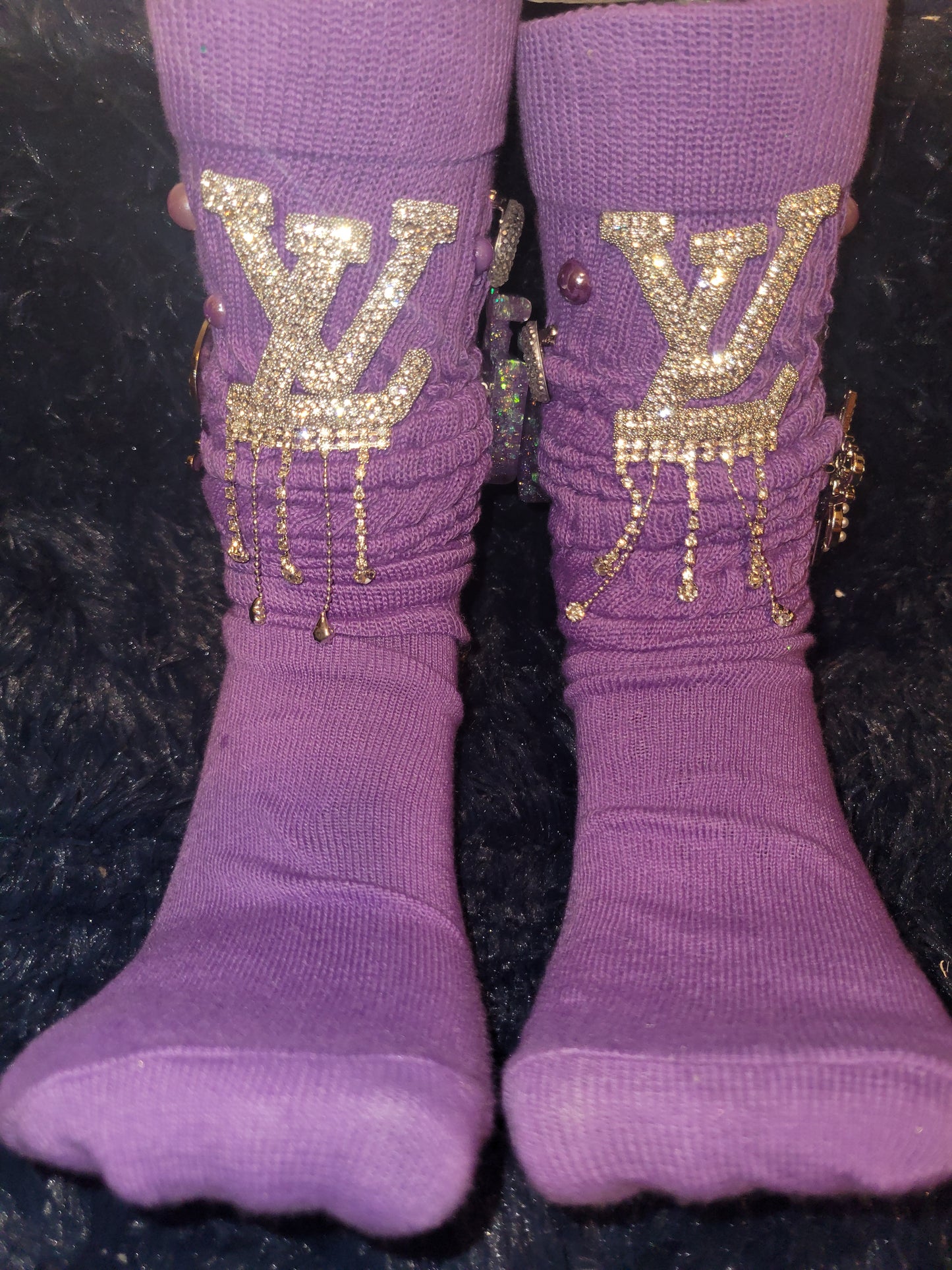 Luxury inspired bling socks purple