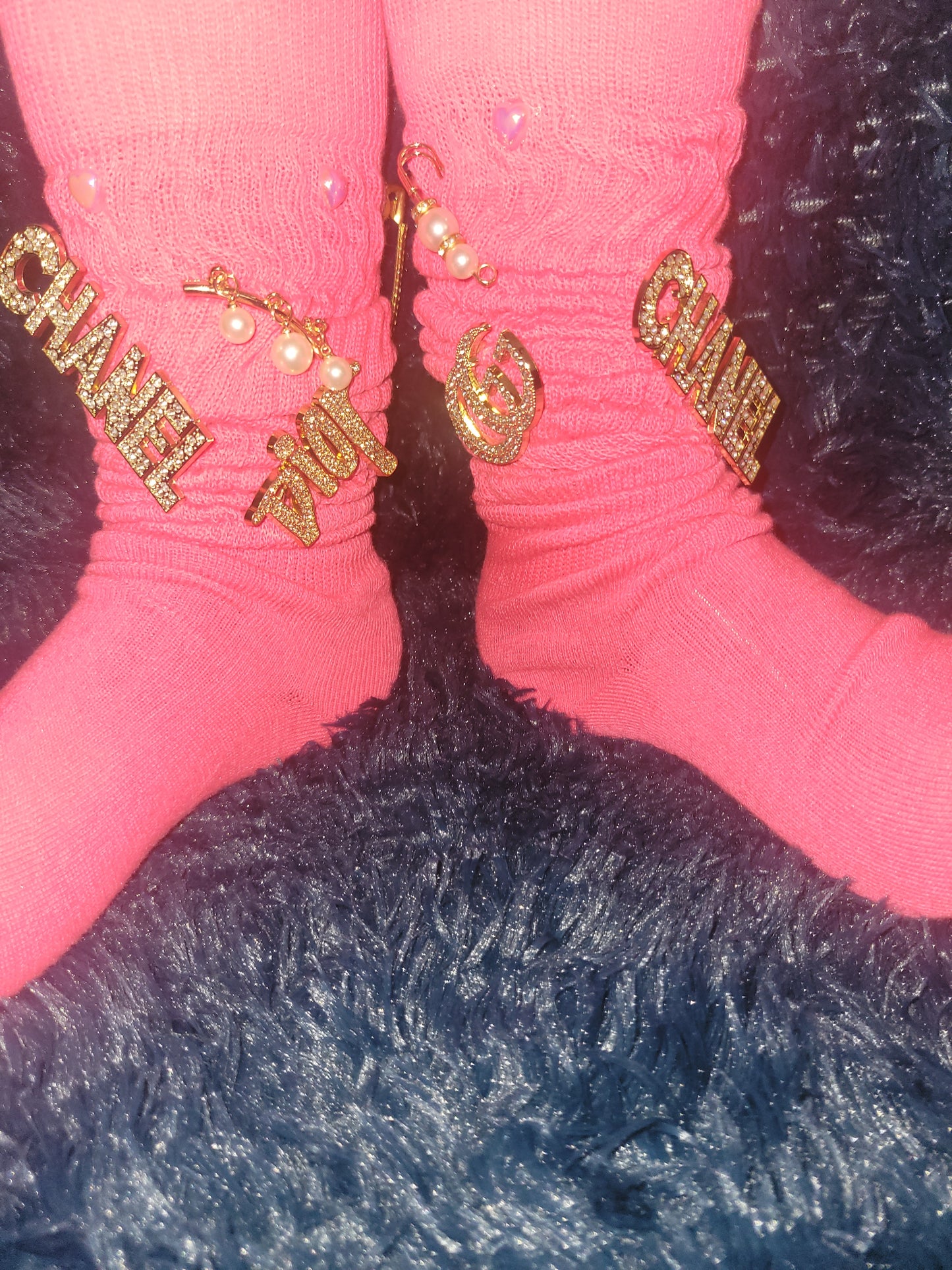 Luxury inspired bling socks pink and gold combo