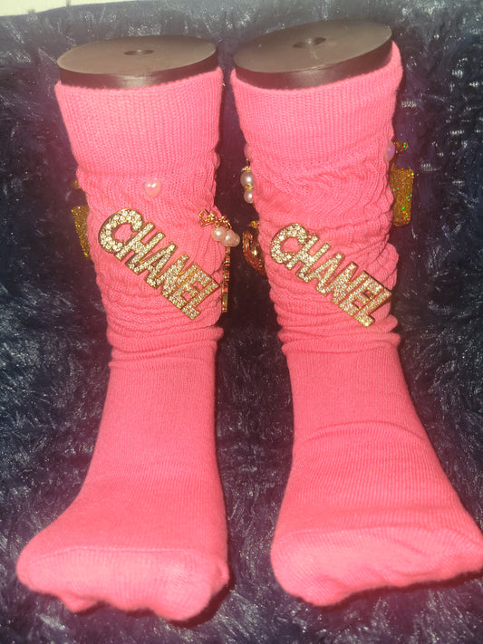 Luxury inspired bling socks pink and gold combo