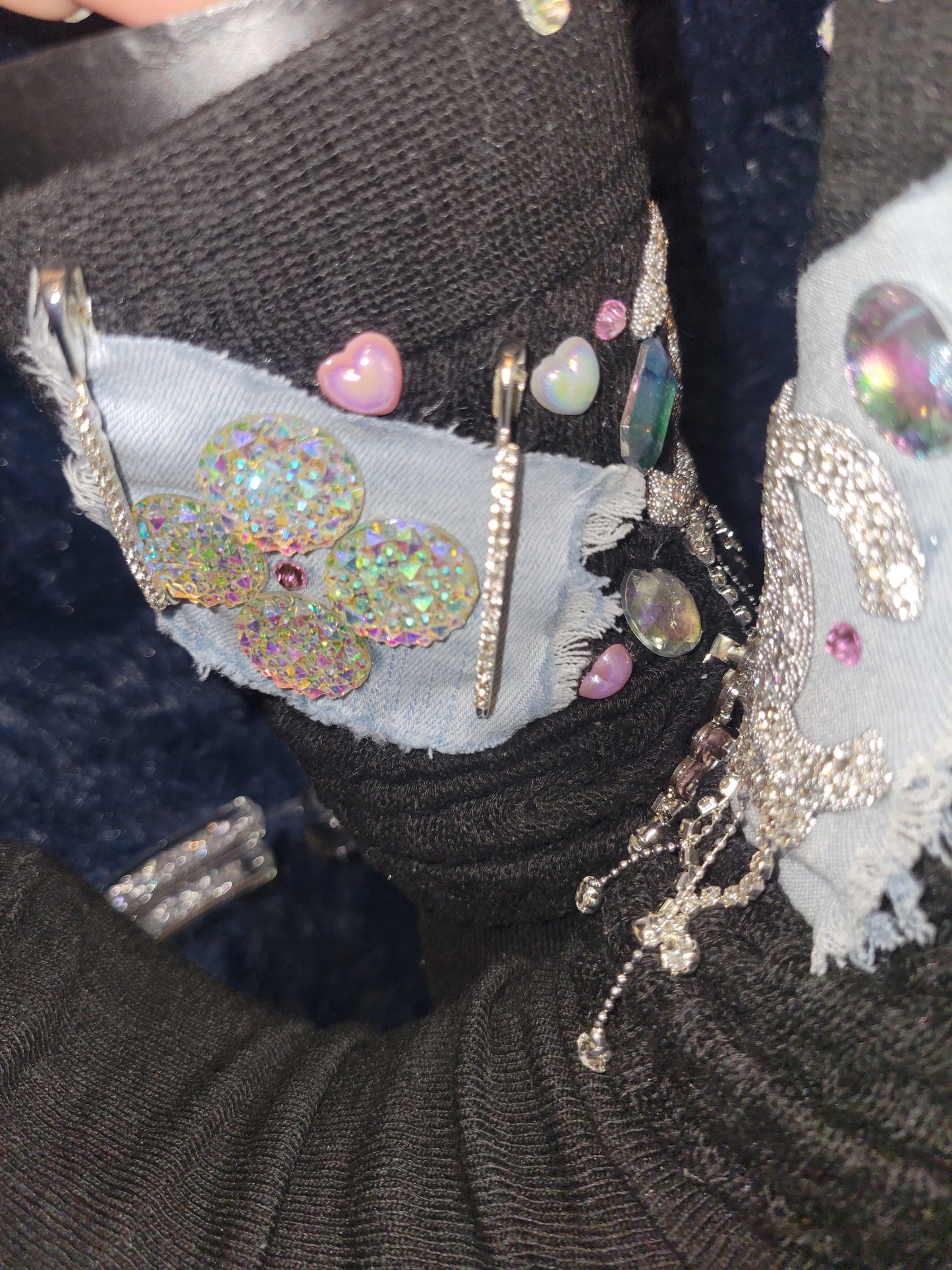 Luxury inspired brooch bling socks black, silver, pink, and jean combo