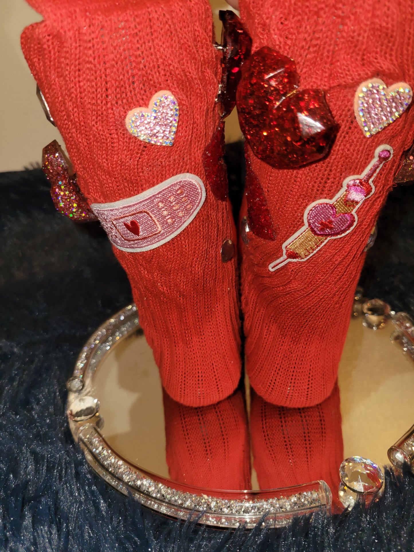 Red Valentines custom nurse junk socks