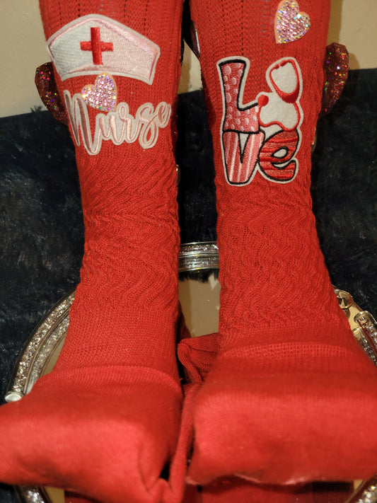 Red Valentines custom nurse junk socks